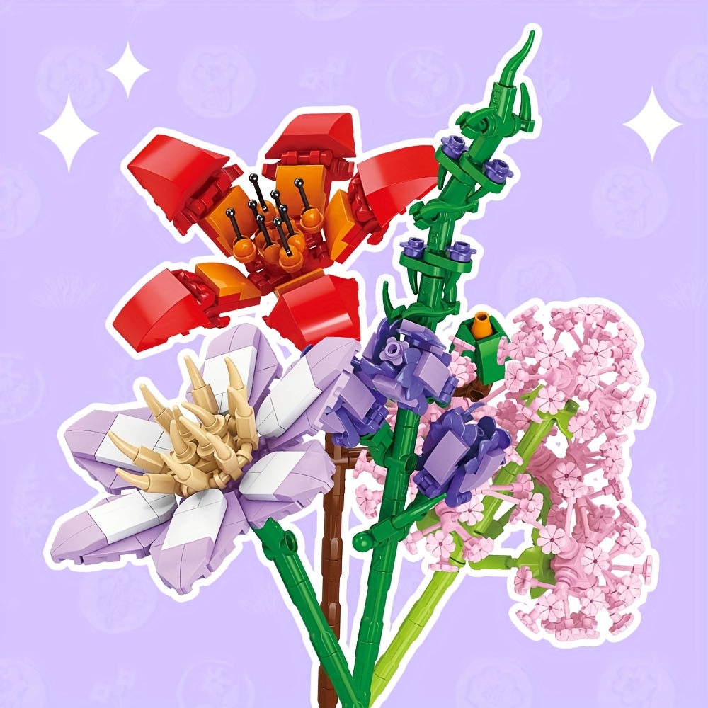 Flower Building Blocks Toy Set with Vase Model