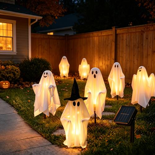 solar powered outdoor lights halloween decorations 5 pack glowing ghost decorations with led string lights homes outdoor gardens courtyards lawns walkways driveways and party decorations