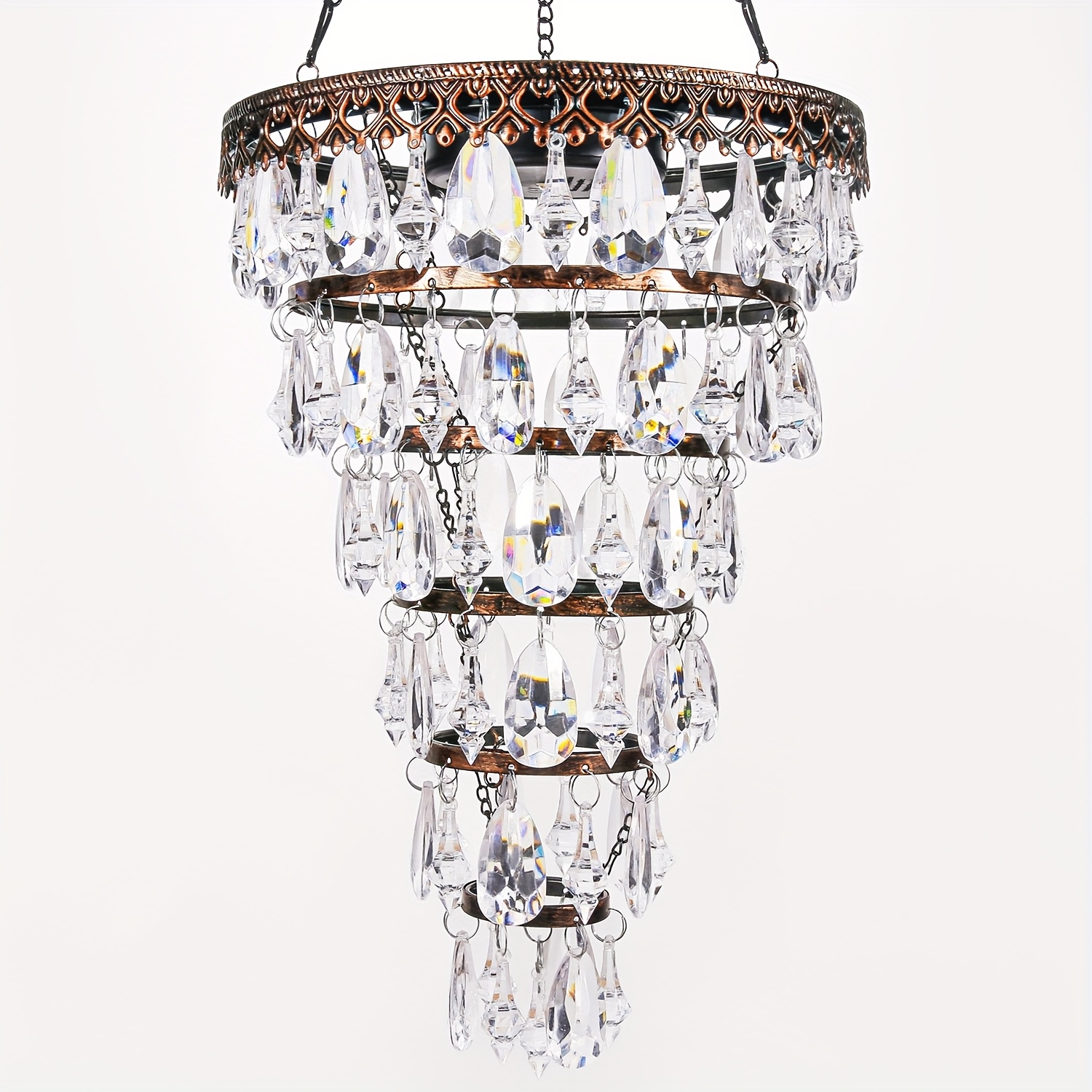 TEMU Solar Hanging Crystal Chandelier Outdoor Garden Decorative Lights White Led Strip Waterproof Hanging Lantern For Garden, Yard, Patio, Gazebo,
