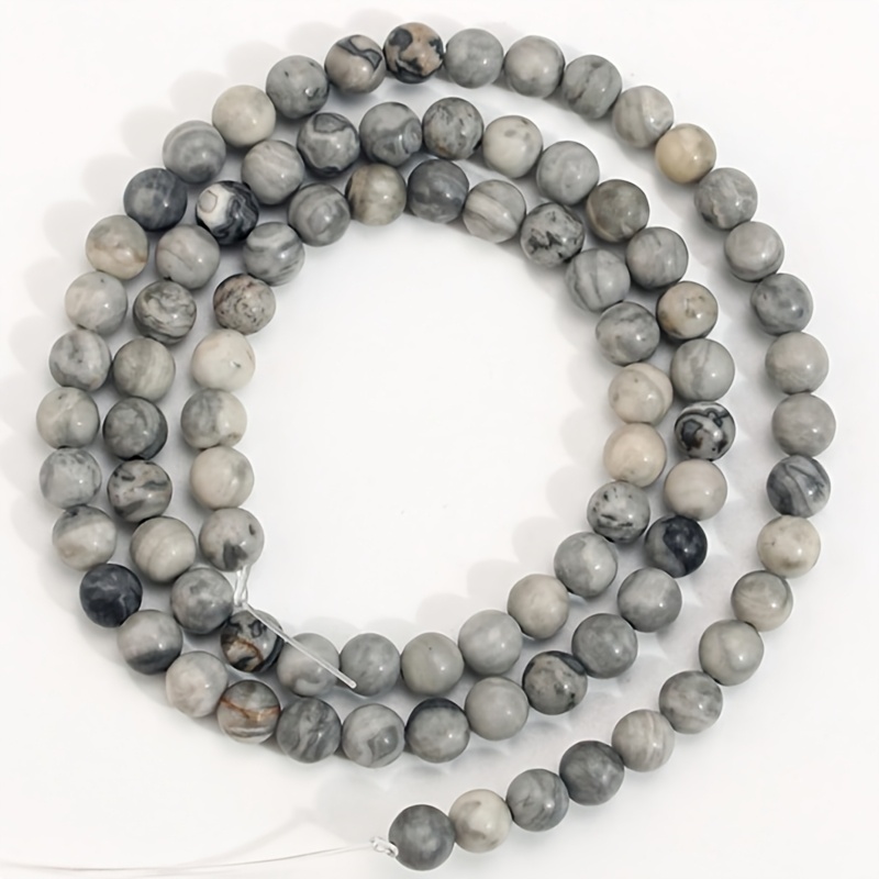 TEMU Natural Map Stone Smooth Loose Beads For Jewellery Making-6mm/8mm/10mm Bohemian Grey Round Beads For Diy Necklaces, Bracelets, Key Rings And