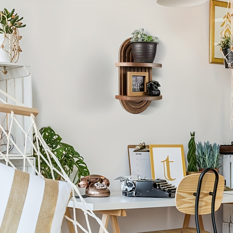 

Arched Wall Shelves For A Bohemian-style Background, Displaying Items And Hanging Candles, Made From Solid Wood For Storage.