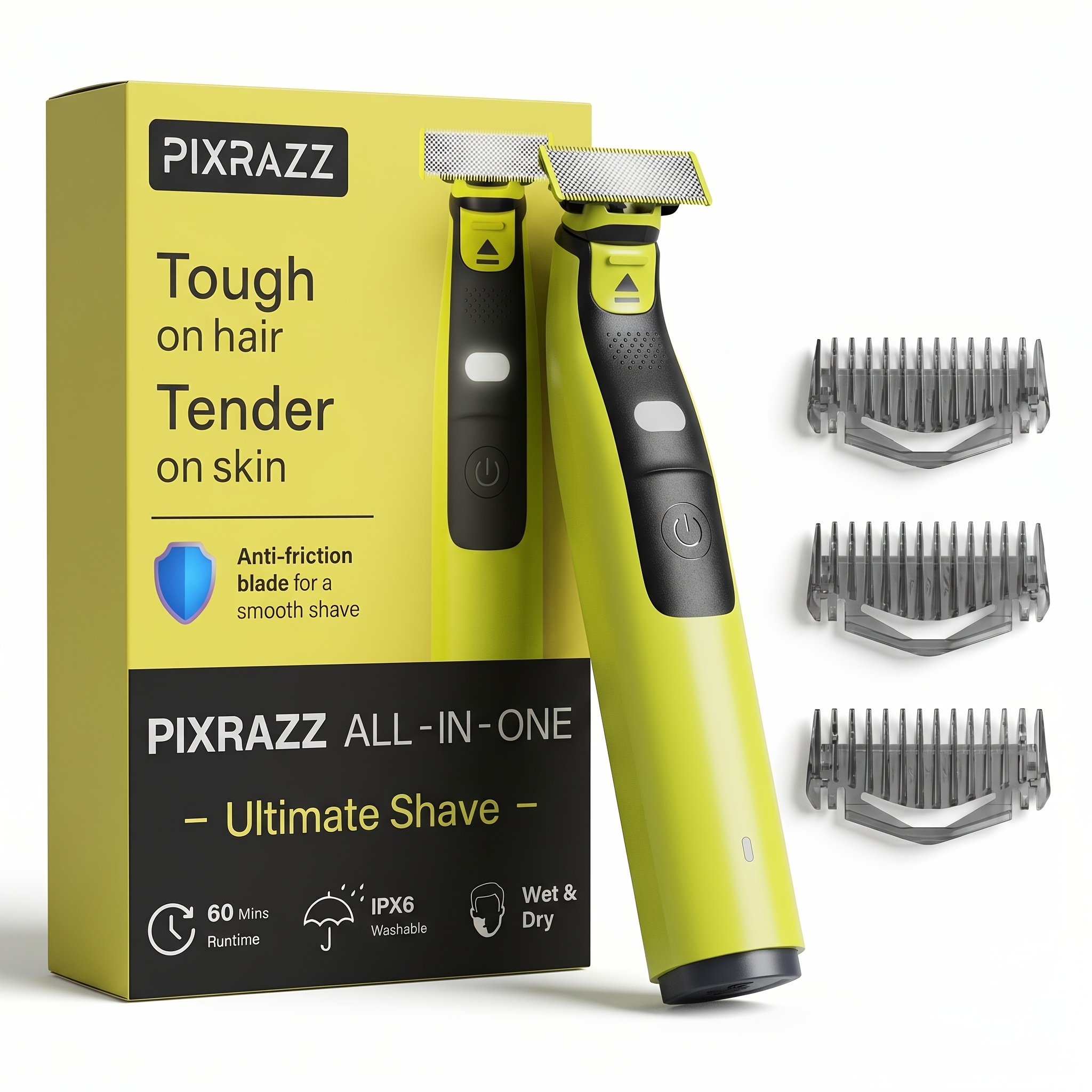 TEMU Elektrisch scheerapparaat voor mannen, LED-licht, USB-C oplaadbaar, IPX6 manscaping trimmer voor gezicht, baard en kruis, 3 kammen 1/3/5mm, cap,