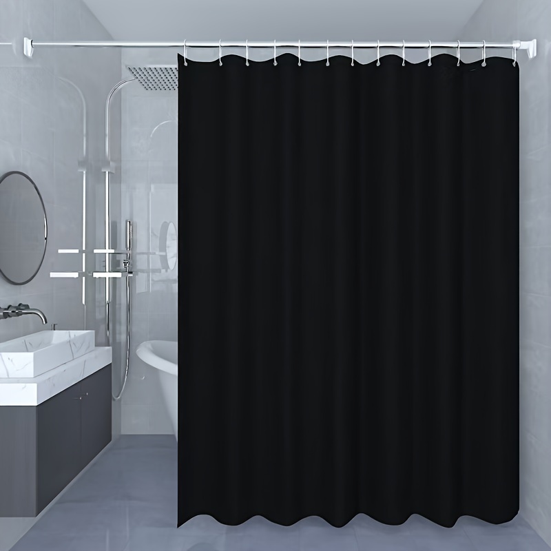 

1pc Elegant Black Shower Curtain With Hooks - Waterproof, Pvc Bathroom Decor, Easy-clean Woven Design
