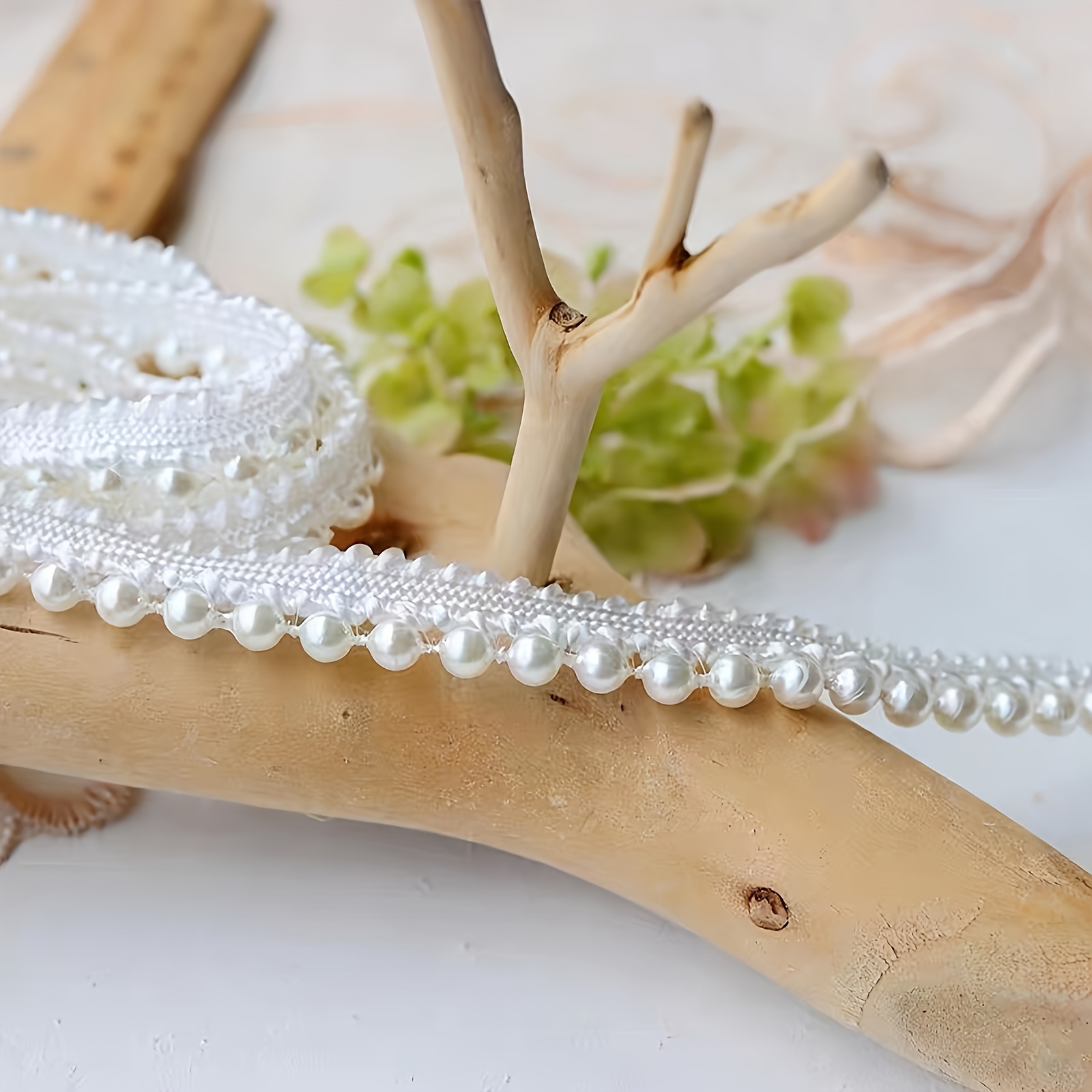 1 Roll () 0.59 Inch Polyester Pearl Beaded Trim Ribbon For Diy Sewing, Apparel Collar & Skirt Edge Decoration Accessories