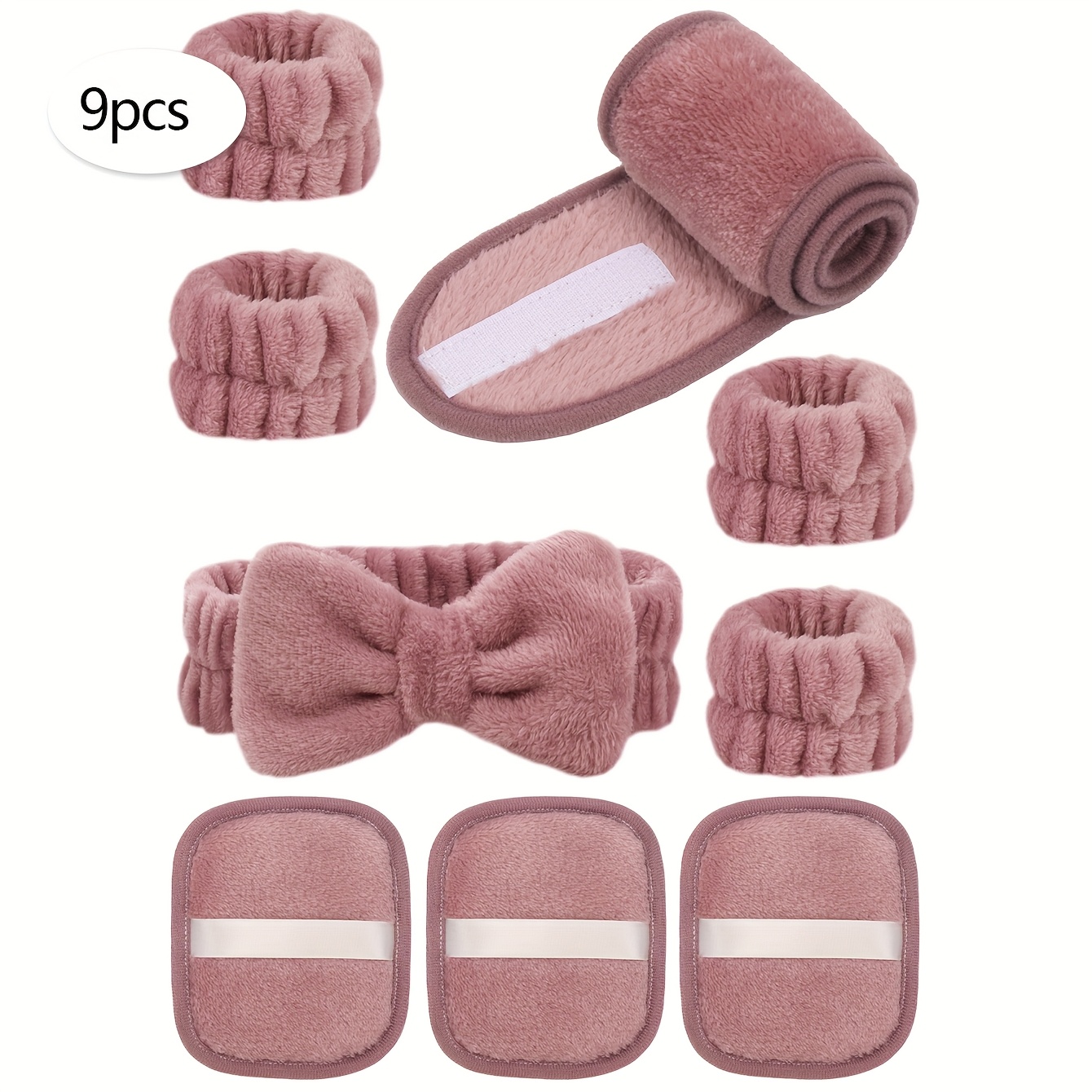 E-shop Haarband und Reinigungstuch 9-teiliges Set, 1 Stück Mutter-und-Schnallen-Haarband und 1 Stück Schleifen-Haarband und 4 Stück Armbänder und 3