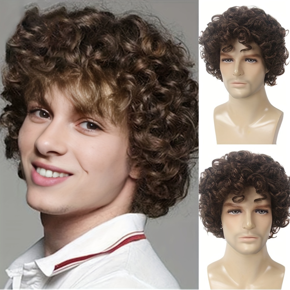 

Stylish 12-inch Brown Curly Men's Wig - Fluffy, Heat Resistant Synthetic Hair For & Cosplay