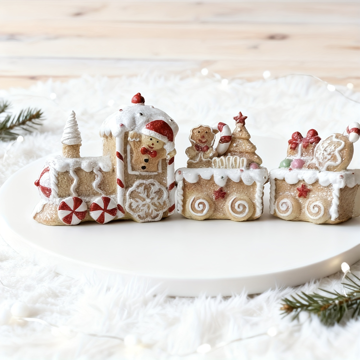 Christmas Halloween Thanksgiving/fall/ Decorations, 3pcs Resin Gingerbread Train Ornament Set, Holiday Christmas Desktop Decor, Christmas Tree Pendant, Living Room Fireplace Party Decor Gift