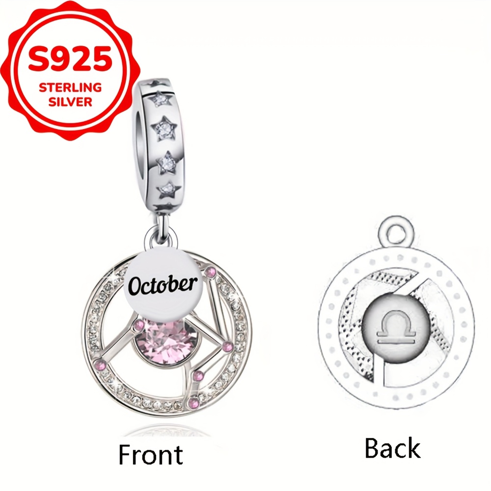 TEMU 1 pièce Pendentif de collier en argent sterling 925 correspondant à l'astrologie, au mois et à la constellation, accessoires de fabrication de