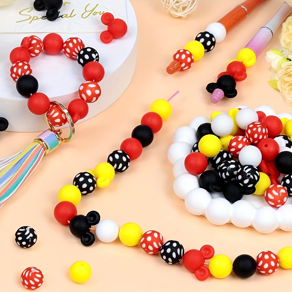 

76pcs Silicone Mouse Ears Beads Set For Diy Keychains, Pens & Lanyards - Craft Your Own , Beads, Mouse, Silicone, Keychain Making