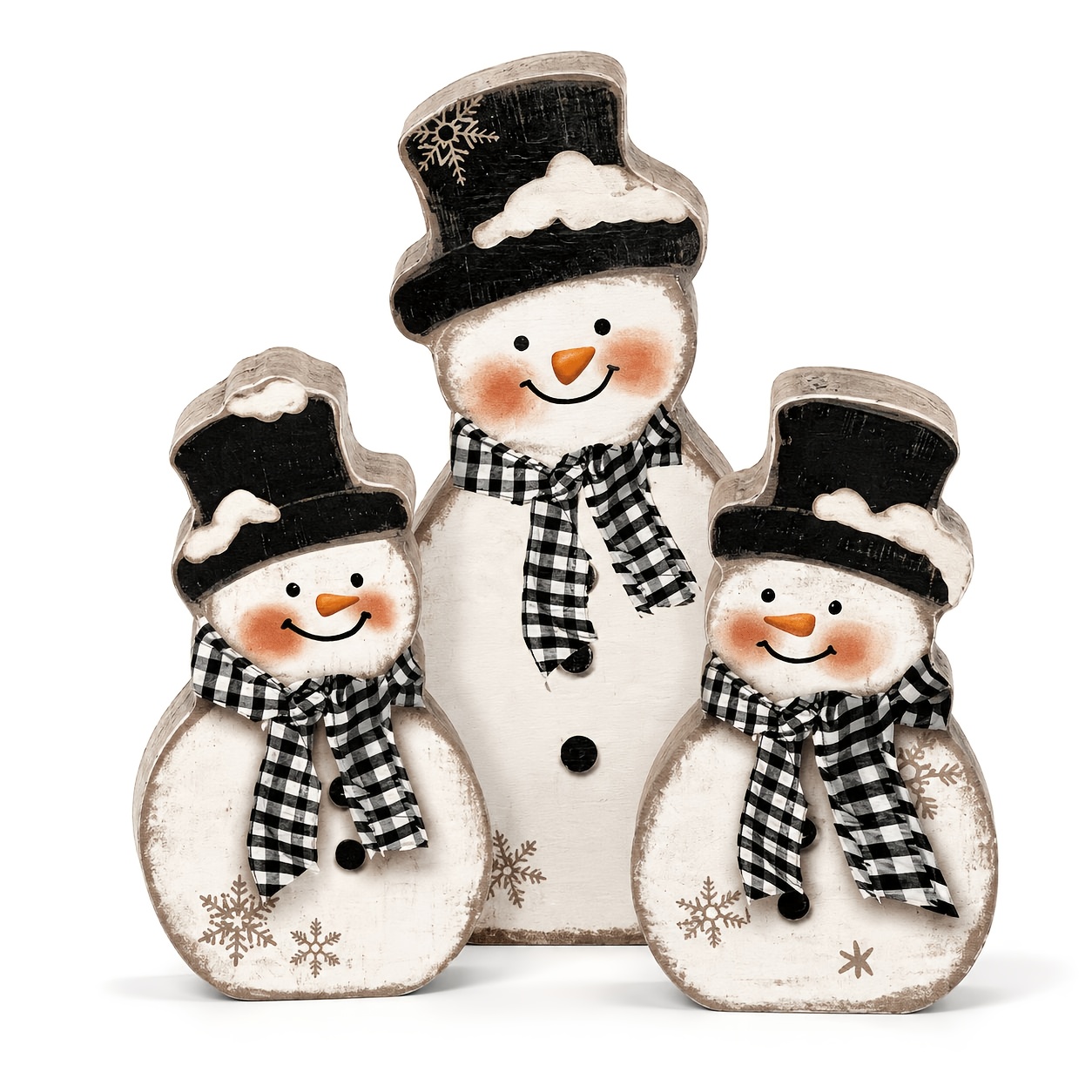 Image of Christmas Tiered Tray Decor, Snowman Figurine With Light Blue Knit Hat, Scarf, And Snowflakes, Rustic Neutral Winter Tabletop Decoration For Mantel, Coffee Bar, And More, Decor Gift