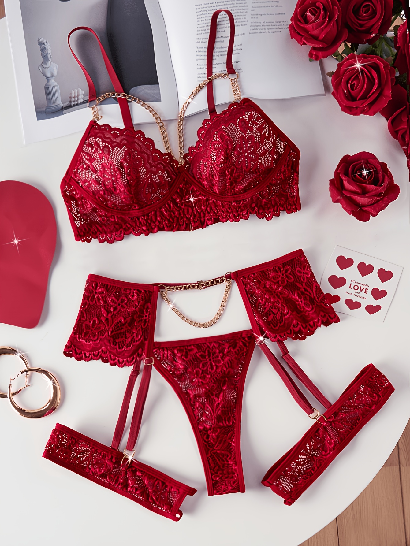 red lace lingerie sold on Temu United States