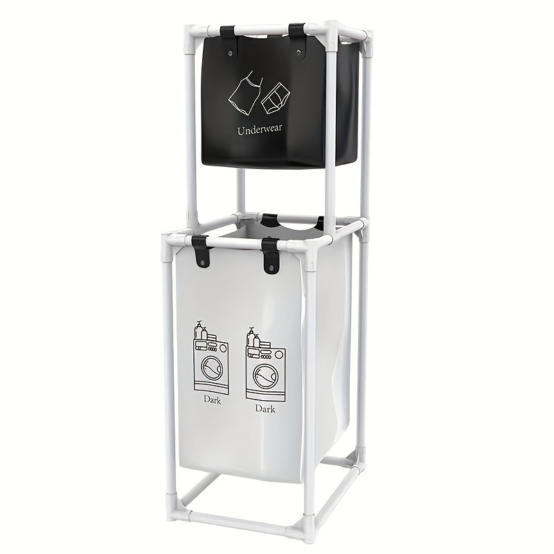 TEMU Panier à linge sale divisé, trieur de linge vertical, panier à linge organisateur avec 2 sacs amovibles. Parfait pour organiser de , paniers à
