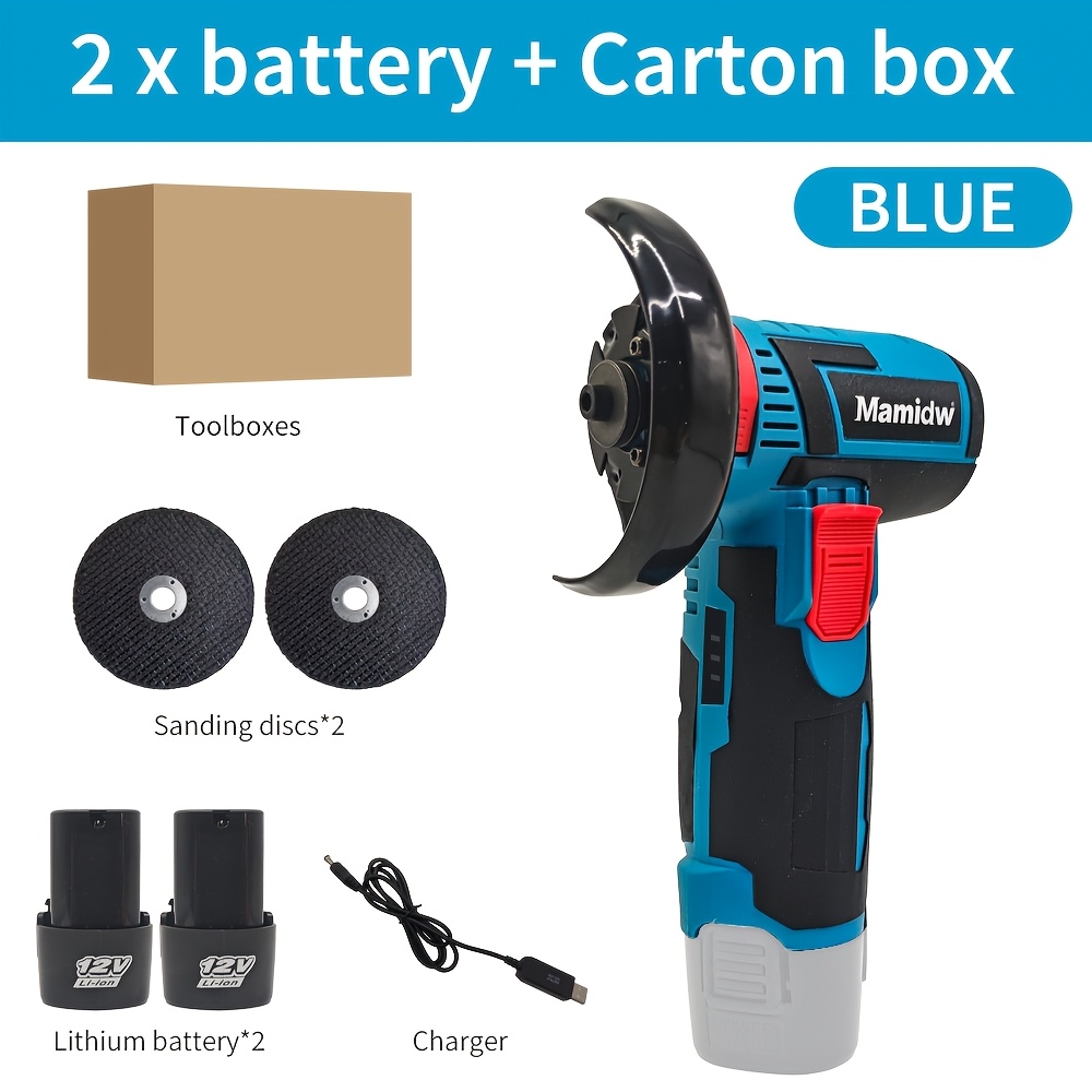 Image of Mamidw 12v Mini Cordless Electric Angle Grinder With 2pcs Batteries And Discs, Rechargeable Grinding Machine Multifunctional Lithium Battery Polishing Machine, Motor