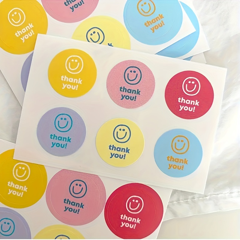 Image of 120pcs Colorful "thank You" Cartoon Face Stickers - Ideal For Gift Box Sealing, Party Favors & Business Packaging | Assorted Colors, Paper Material, Cute Stickers
