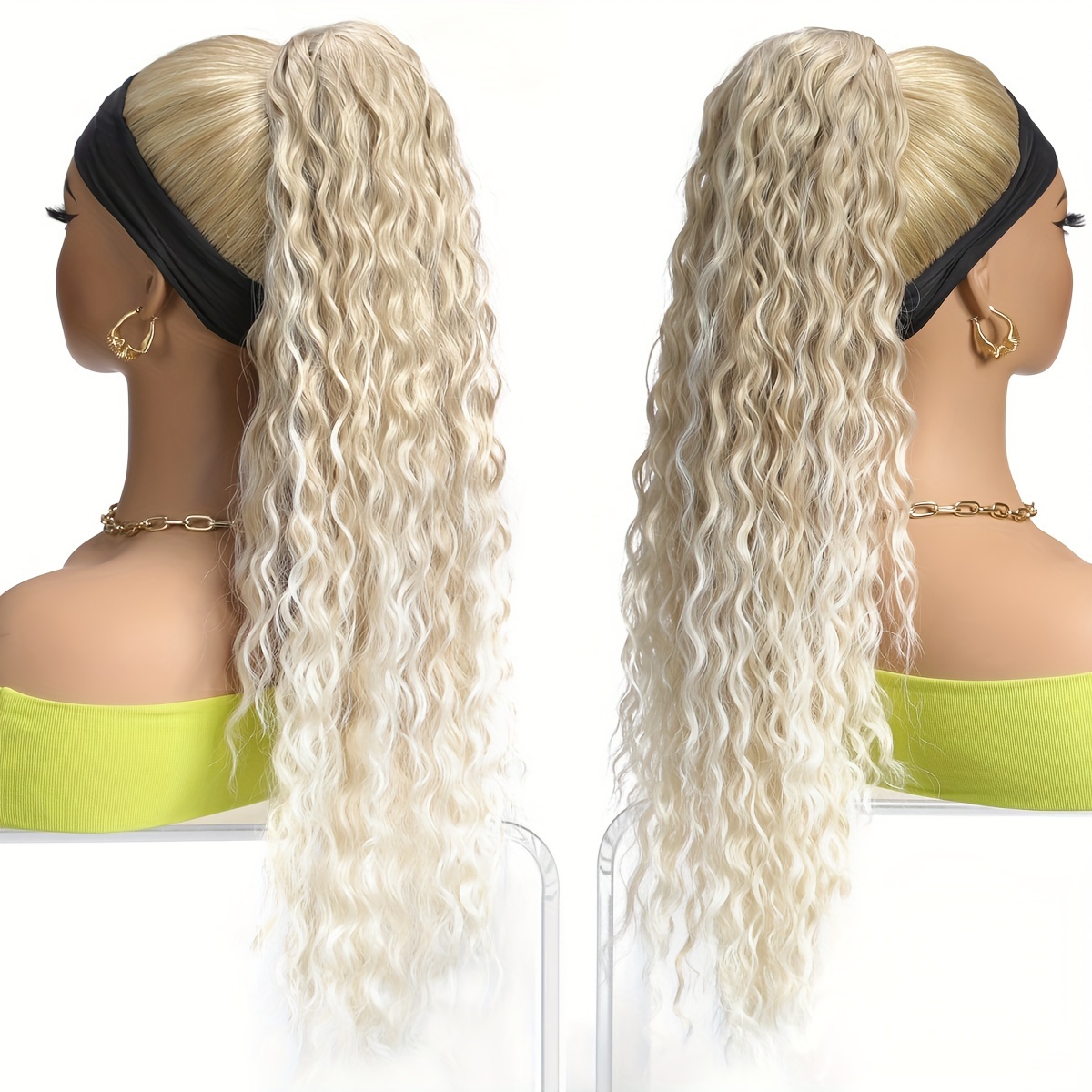 26-inch Long Bohemia Curly Ponytail Extension With Multiple Layers, Featuring And -, Highlighted In Dark Blonde And White Blonde
