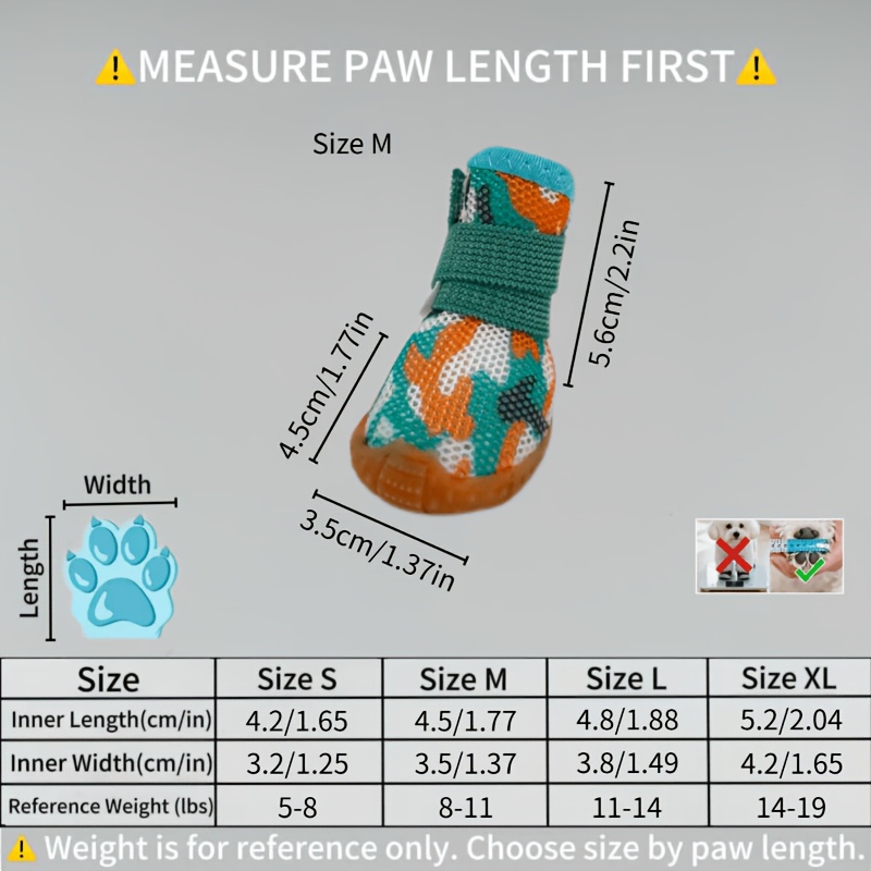 Four-Pack Dog Shoes for Outdoor Walking, Breathable Mesh