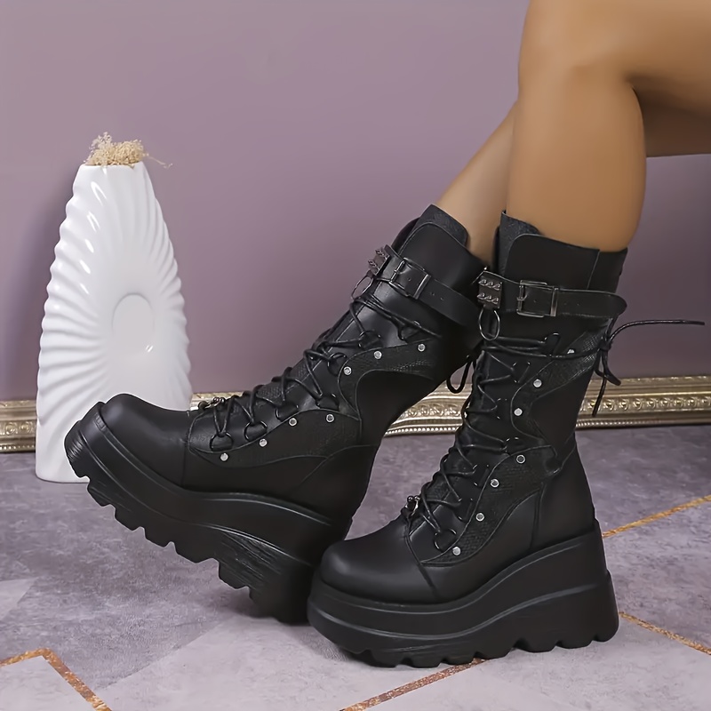unisex gothic punk platform boots y2k dark - Temu South Africa