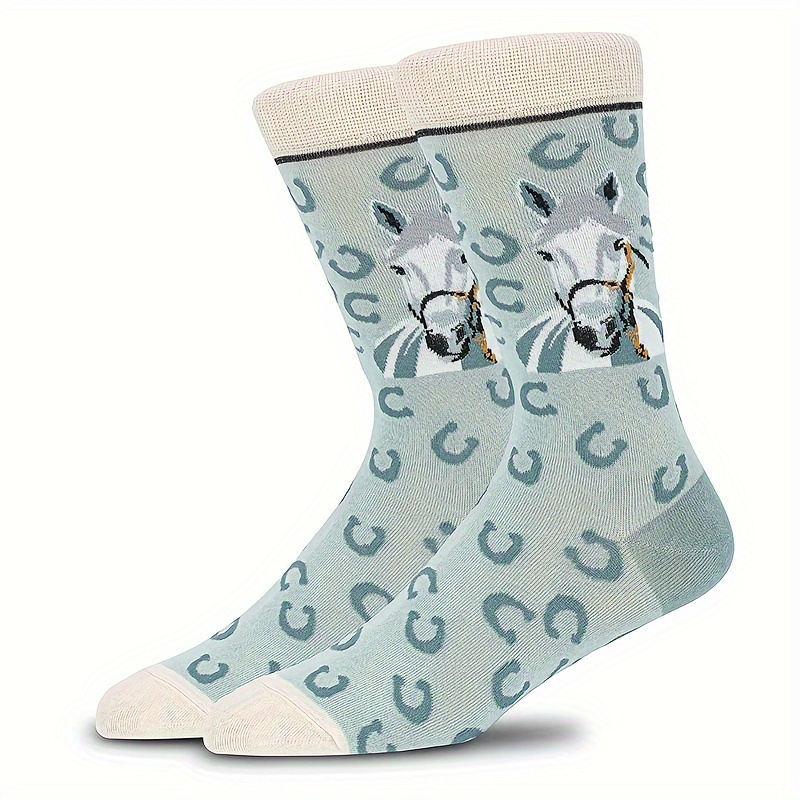 

Horse Print Mid-calf Socks - Breathable Polyester, Fashionable Couples' Matching Pair