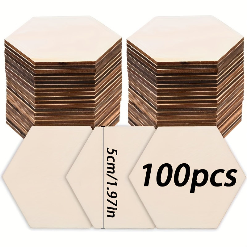 

100pcs Hexagonal Blank Wooden Chips Wooden Board Decorative Crafts Diy Wedding Labels Christmas Blank Gifts, Suitable For Halloween, Christmas, Thanksgiving, Easter Decorations, Festival Parties