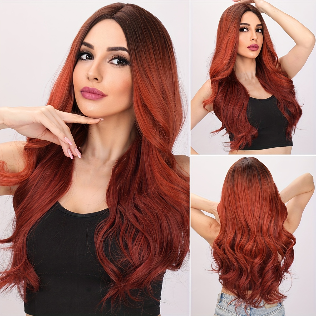

26 Inch Women's Synthetic Wig - Red Gradient Curly Wig, Heat-resistant Wig - Ideal Choice For Halloween Parties And Costume Role-playing