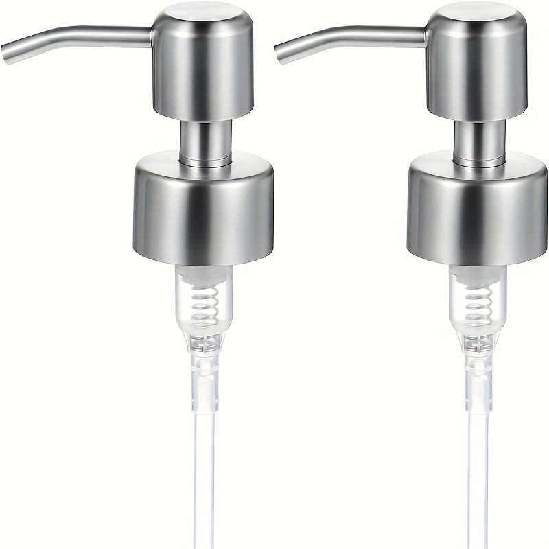 Image of 2pcs Stainless Steel Soap Dispenser Pump Heads - Heavy-duty Hygienic Push-button Top For Hand Soap & Lotion Bottles, Latex-free Reusable Refillable Dispenser (for Soap, Hand, Dish Soap)