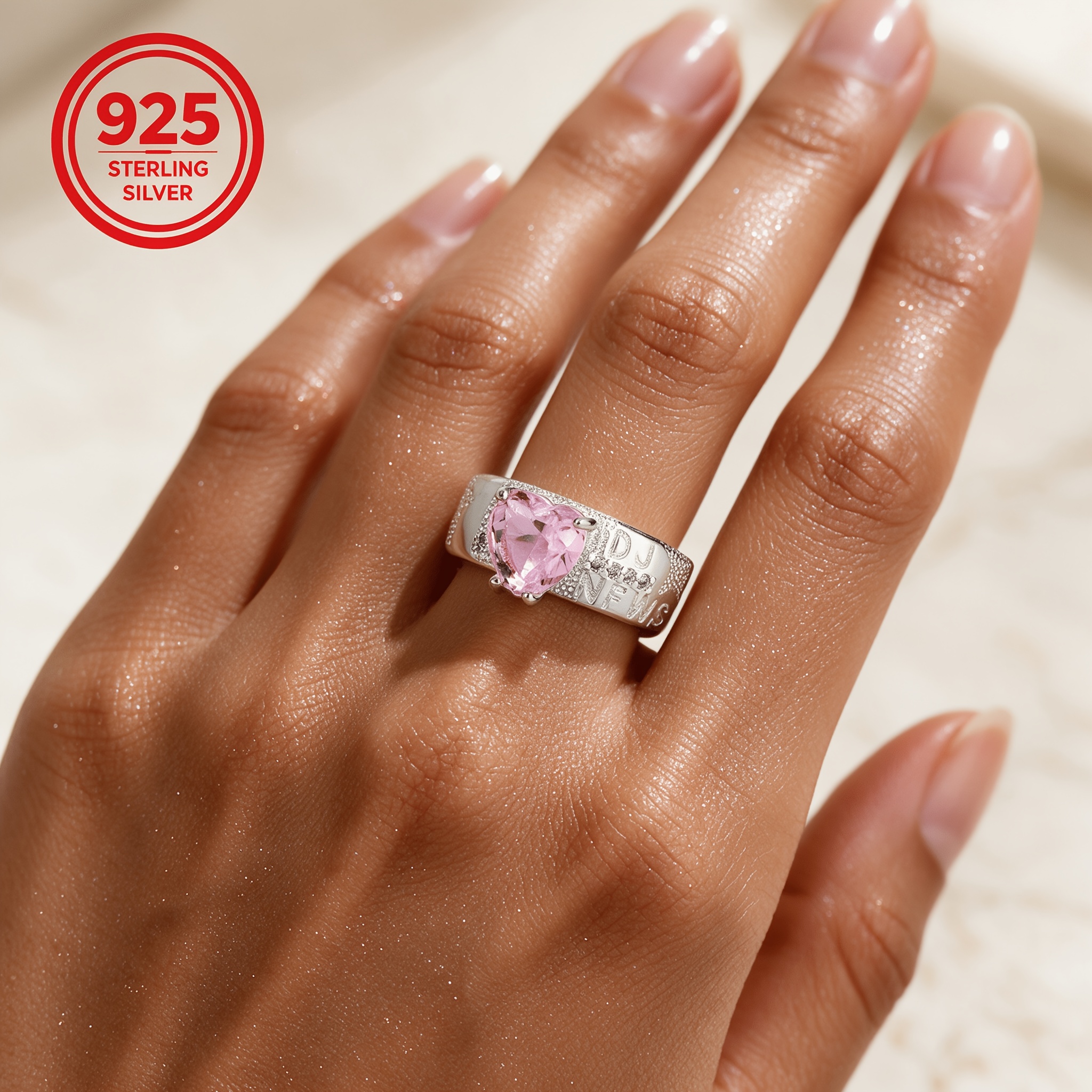 925 Silver Hypoallergenic Adjustable Open Heart Letter Ring, Stylish
