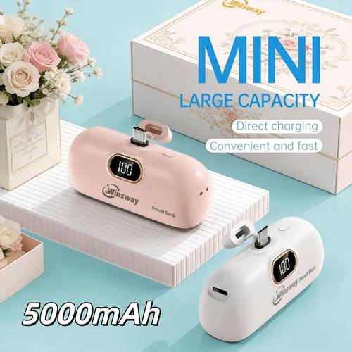 5000mah mini portable charger type c interface fast charging metal tail plug led lcd display suitable for phone 17 16 15 max pad pro phones suitable for friends exquisite and compact gifts on festival