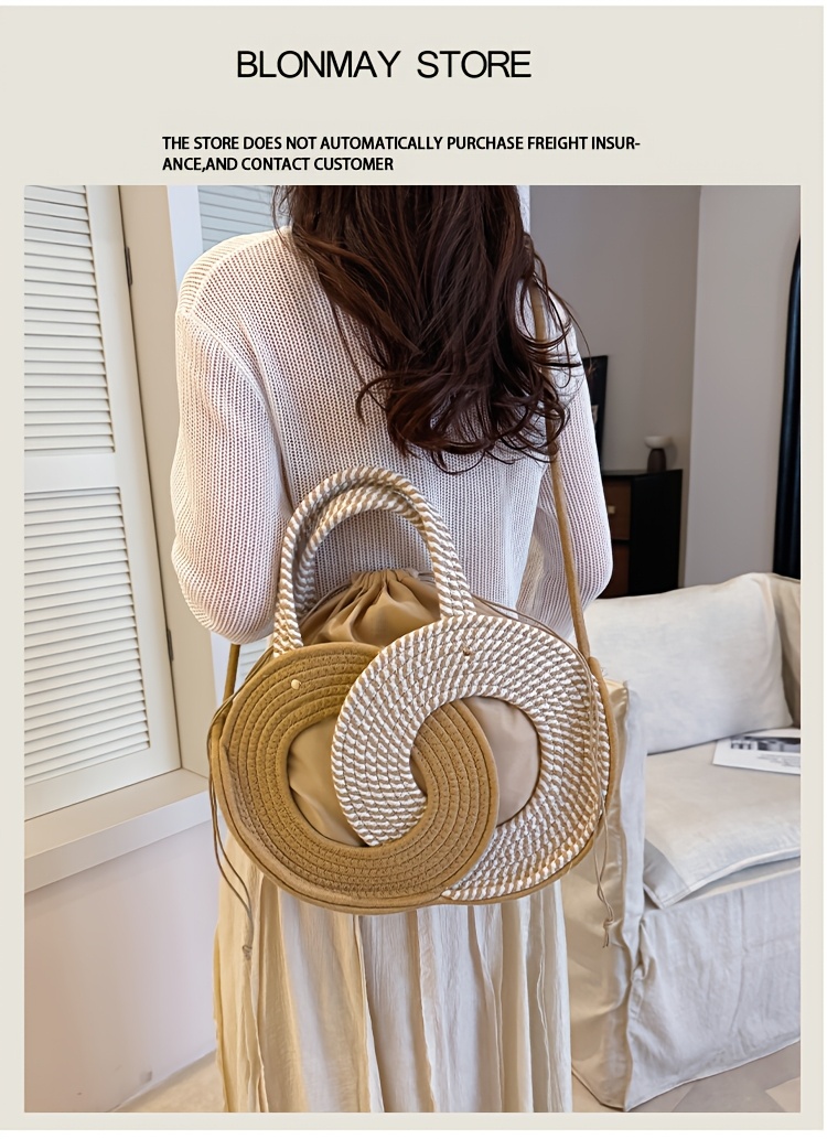 Women's Single-Shoulder Bag, Fashionable Color-Block Woven Bag, Beach Bag, Handbag, Large Capacity, Versatile, Travel, Vacation, Tote Bag, Crossbody Bag, Hand-Carry Bag, Shopping Bag