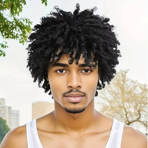 short afro twist synthetic braided dreadlock wig high temperature fiber cap for men