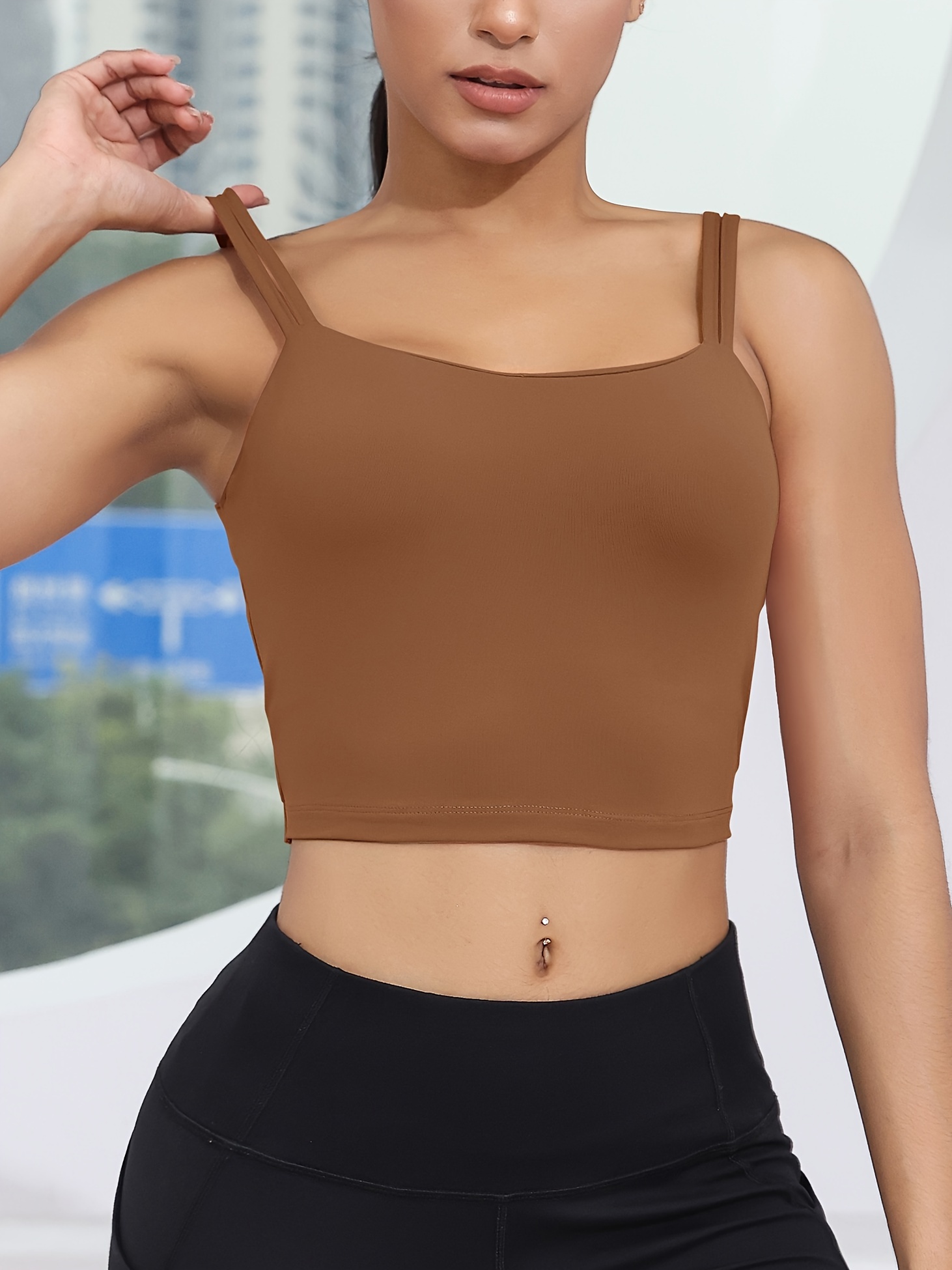Yoga Crop Top Built-in Sports Bra Contrasting Sexy Camisole - Foto 8