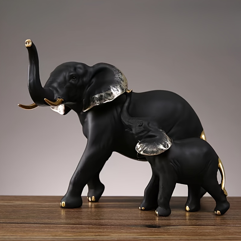 

1pc Black Elephant Mother And Calf Figurine, Resin Home Decor Accent For Living Room, Entrance Hall, Festive Gift