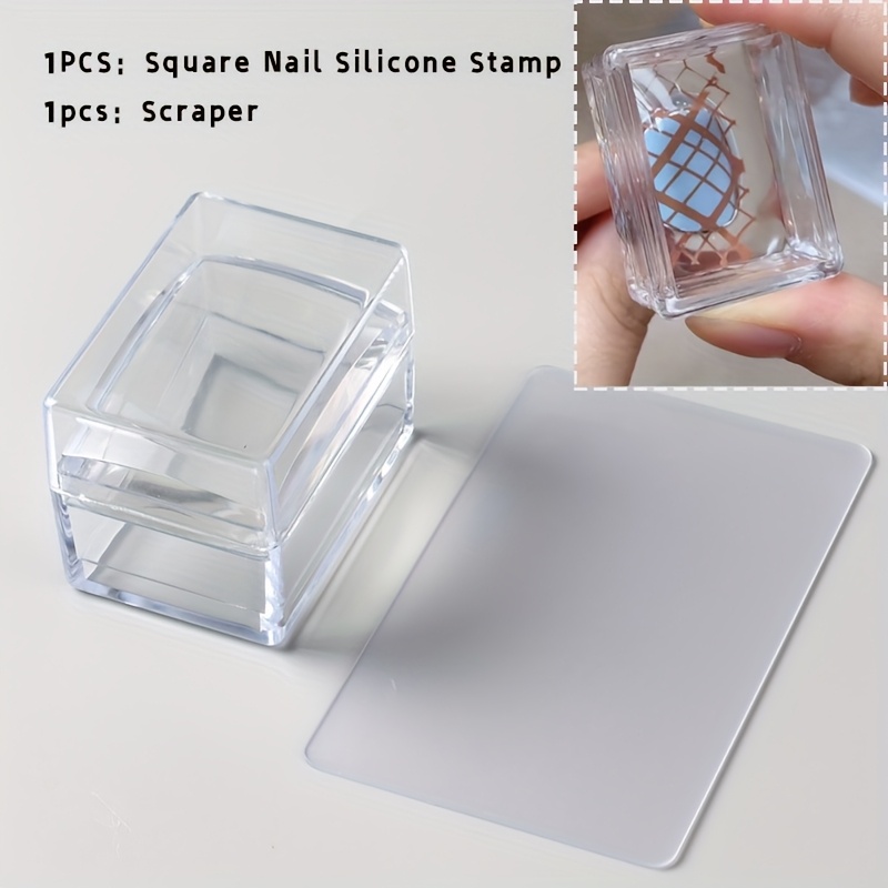 Image of Large Transparent Silicone Nail Kit With French Tip Patterns - Diy Nail Stamping Machine For Salon-quality /pedicures At, Nail Scraping Tool Included, Suitable For Care