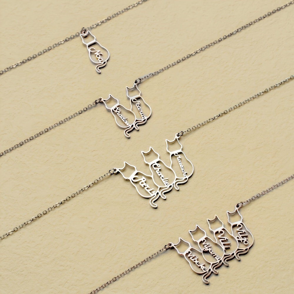 TEMU 1 Personalized Custom 1-4 Cat Name Necklace, Easy Cute Cat Pendant Stainless Steel Tag, Women's Pet Jewelry, Customizable Pendant, Fashion