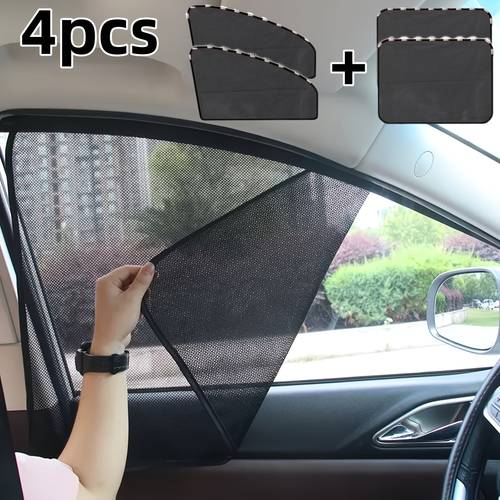 4pcs Magnetic Window Shades with Protective And Privacy Screen - Heavy Duty Mesh Front/Rear Cover, Easy to Install/Remove, Suitable for All Car Models, Trucks, Suvs - Insulated Anti-Glare