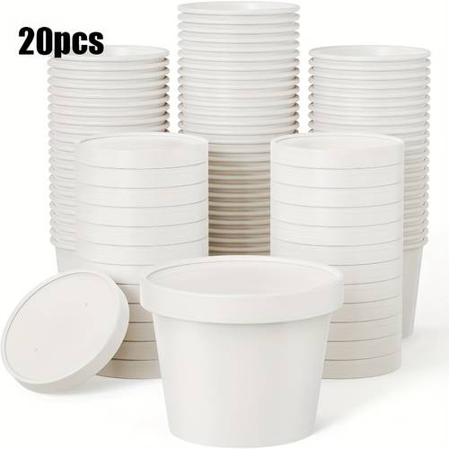 20 50pack 12oz paper soup containers with lids disposable paper food cups ice cream cups food storage with lids microwavable and freezer safe suitable for christmas thanksgiving white