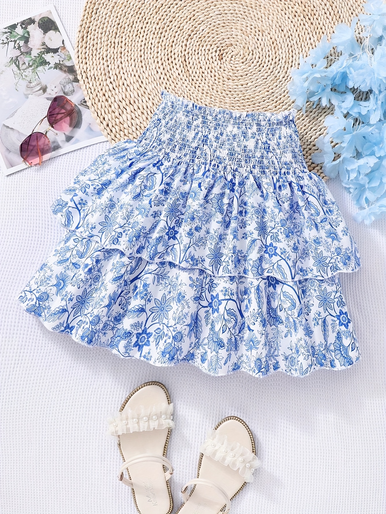 girls ruffle hem print layered skirt summer style temu Temu Malaysia