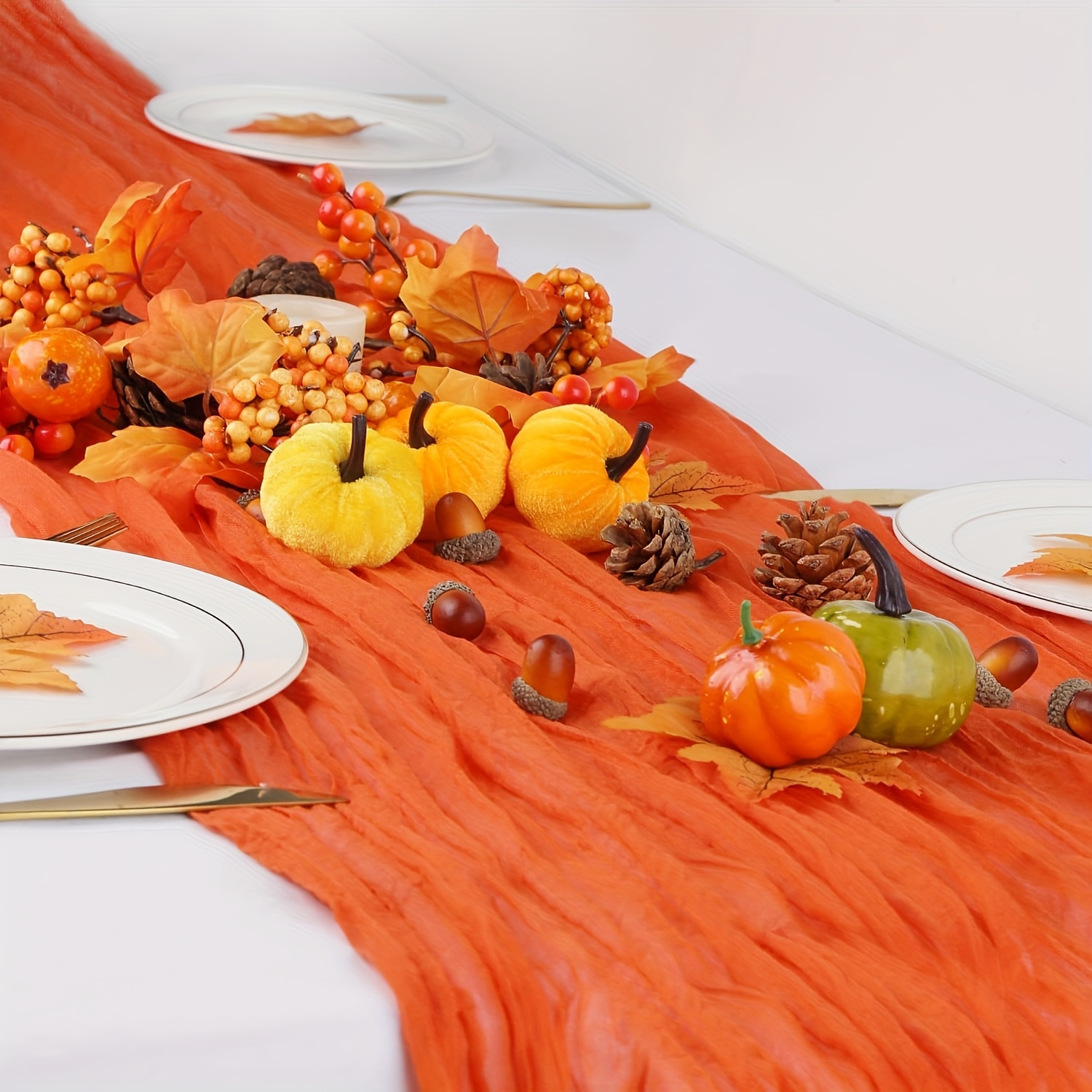 TEMU 1pc Bohemian Table Runner - Solid Orange Table Decor Suitable Dining Table, Modern Rustic Decorations, Warm Tabletop Centerpiece For, Weddings,