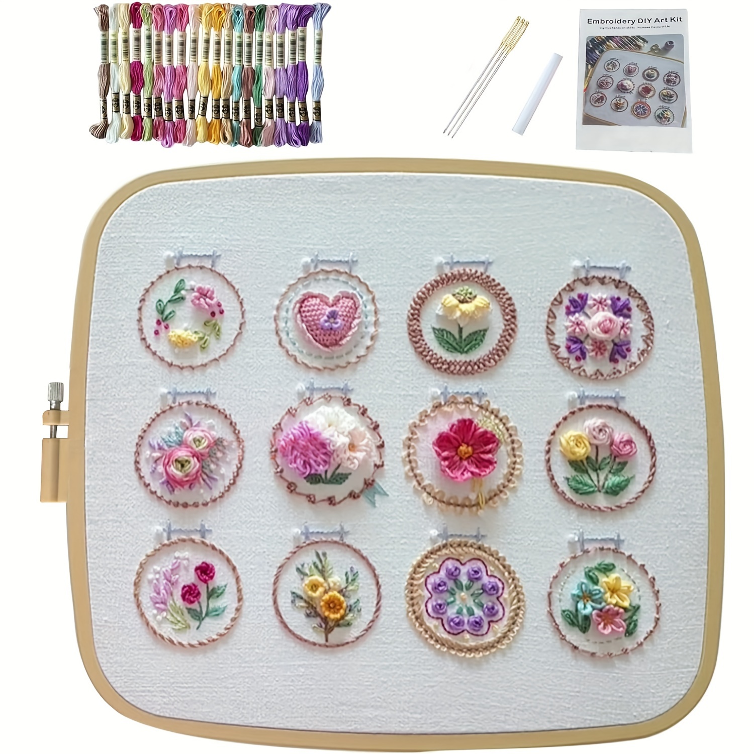 TEMU Floral Embroidery Kit: 12 Different Stitches, 3d Flowers, Diy Handicraft, Beginner's Guide, Adult Starter, Mixed Colors,