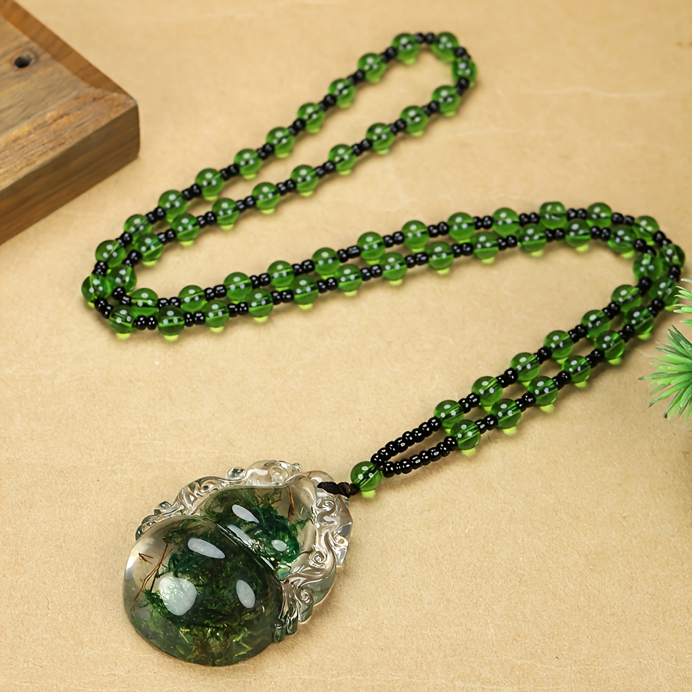 Unisex Natural Aqua Amber Gourd Shape Pendant Necklace