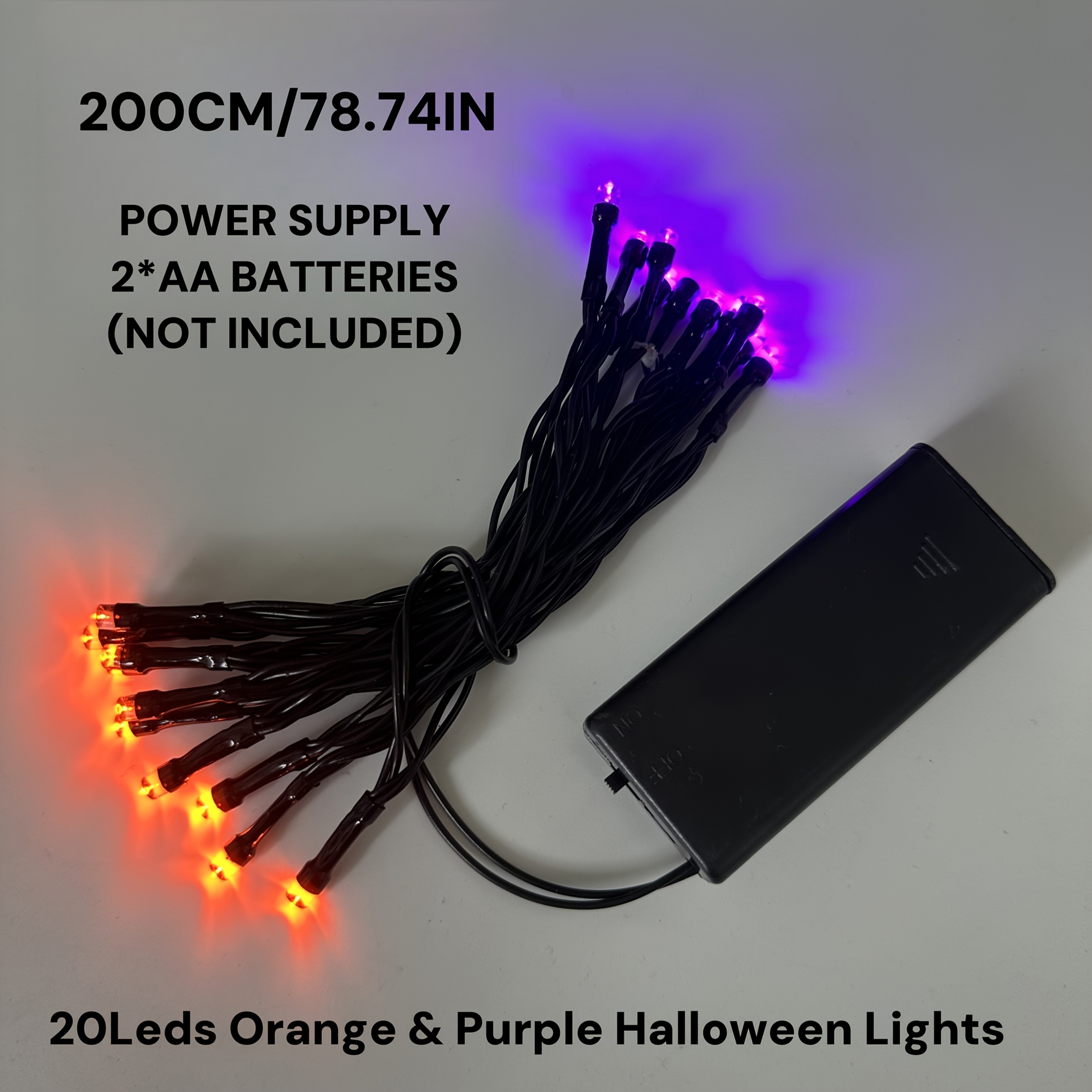 Image of Led Halloween String Lights, 2m 20-light Orange & Purple Garland, Battery-powered Spooky Decor For , Decoration, Bar Cafe Restaurant Window Room Bedroom Lighting