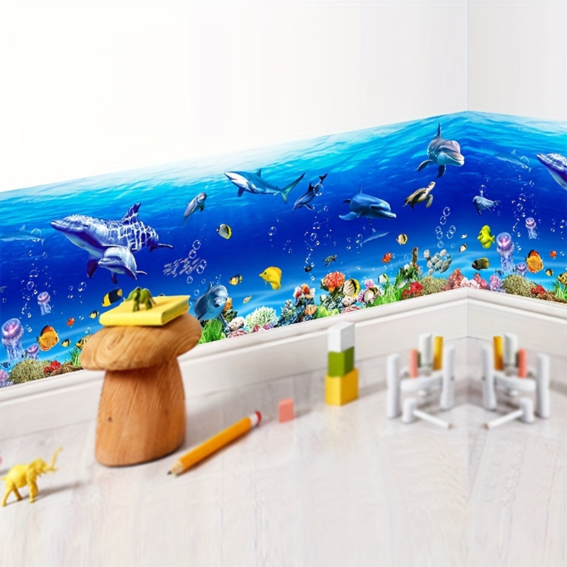 

1pc Classic Fish Wall Decal, Polyvinyl Chloride Self-adhesive Removable Underwater Scene Sticker For Bedroom, Living Room, Study, Kitchen - Single Use, Rectangle Shape, Detachable Pvc