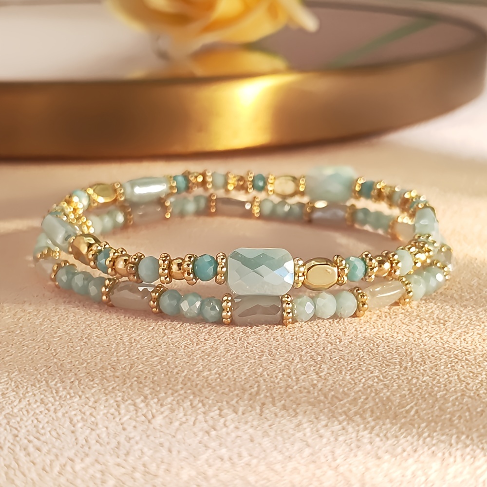 Bohemian Glass Bead Bracelets with Golden Tone Spacers