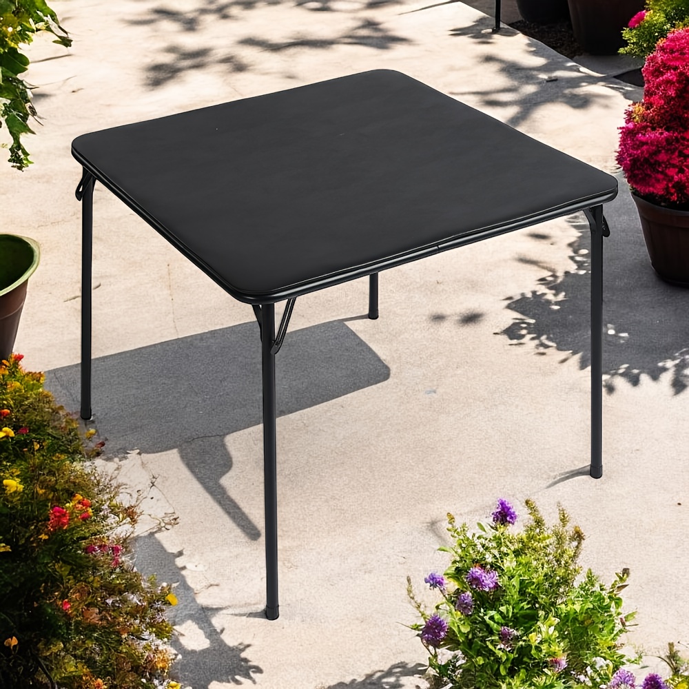 TEMU Casa Foldable Outdoor Dining Table, Black Pu Surface With Sturdy Metal Legs – Portable And Space-saving Design For Patios, Camping, And Backyard Use
