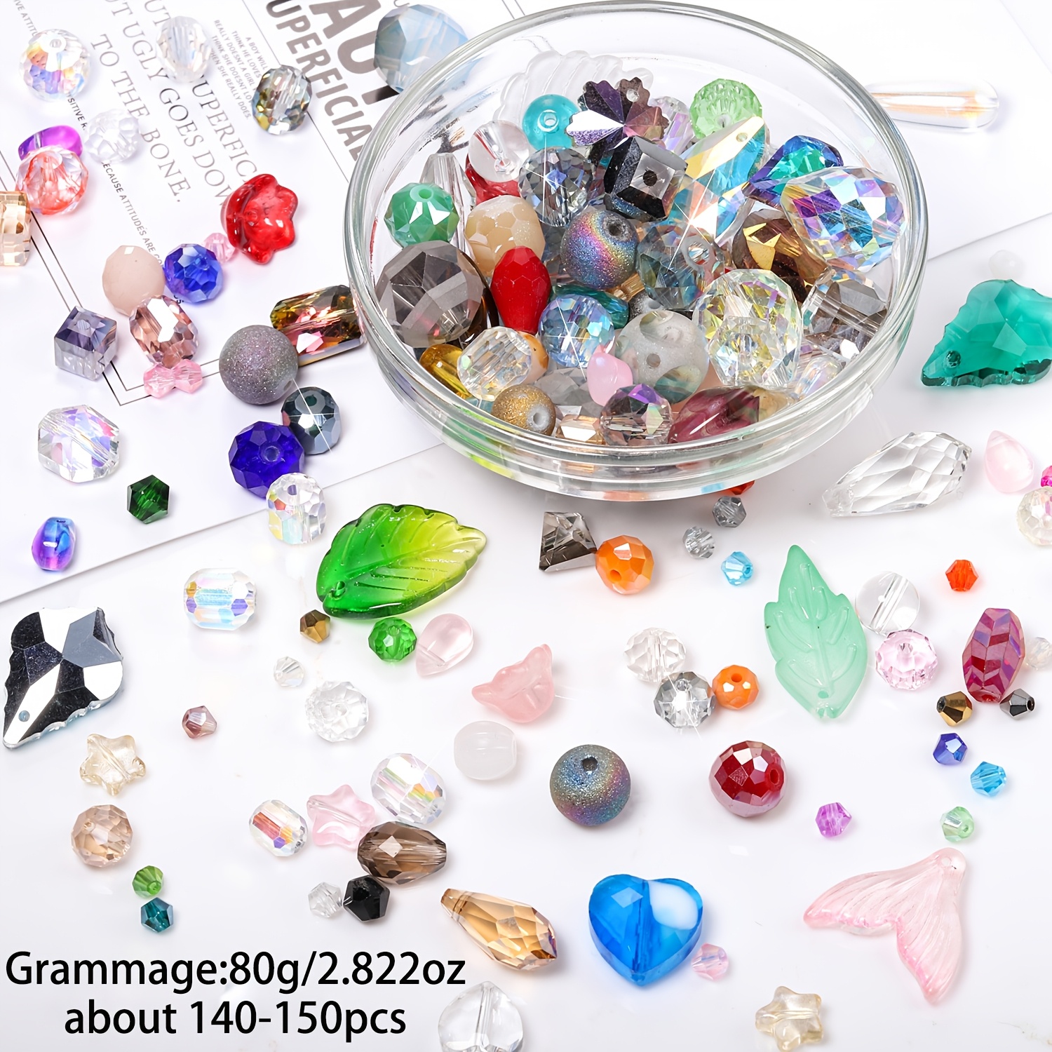 E-shop 140-150 Stück JILKOL 80g Gemischte Formen Tschechischer-Stil Synthetische Kristallperlen - Mehrfarbige Glänzende Lose Perlen für DIY