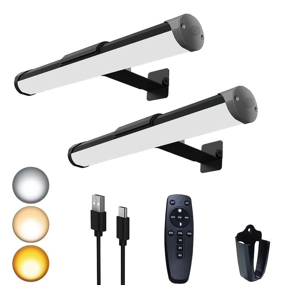 TEMU 2 Picture Lights With Remote Control And Timer, 13.8-inch Rechargeable Picture Lights Featuring 3 Color , Dimmable Painting Lights Suitable For