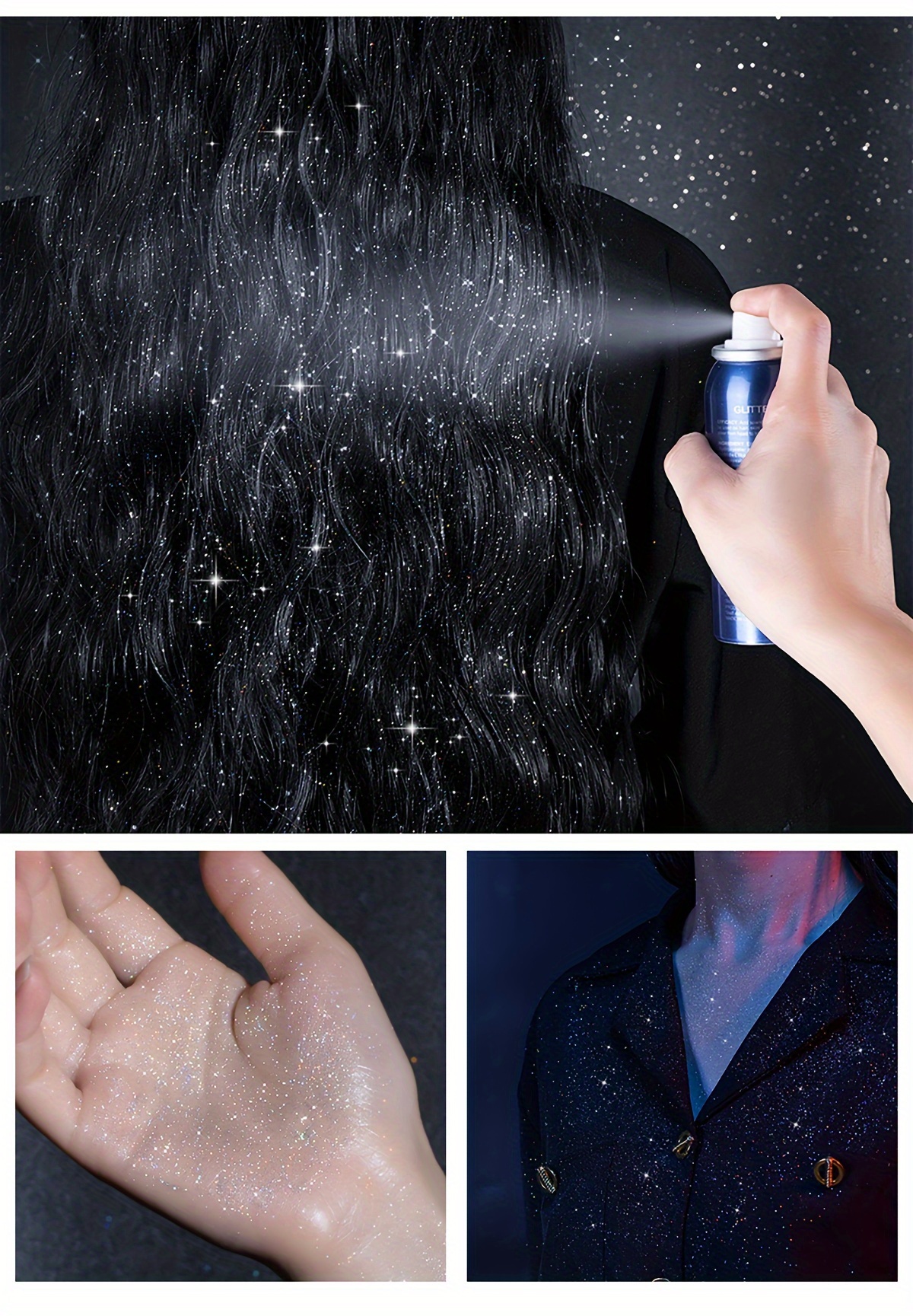  shiny glitter spray pack of 2 colorful luster 60ml body glitter spray for clothes hair and body long lasting glitter makeup body shimmer spray rave accessories for festival concert halloween party details 9