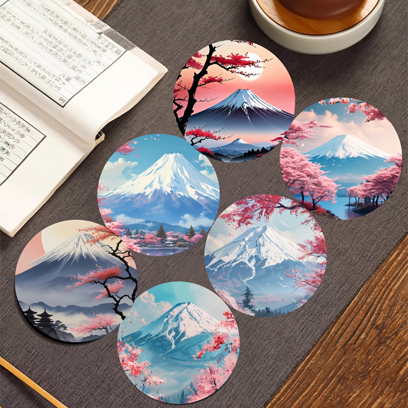 TEMU 6pcs Scenery Non-slip Heat-resistant Wooden Coasters, Suitable For Home, Office And Party Drink Coasters, High Environmental Value And Durable