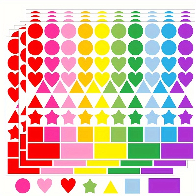 Image of 1260 Pcs Color-coding Labels In 6 Shapes – Paper Sticker Tags For Organizing, Classroom & Office Use - Circle, Heart, Star, Triangle, Square, Rectangle Shapes