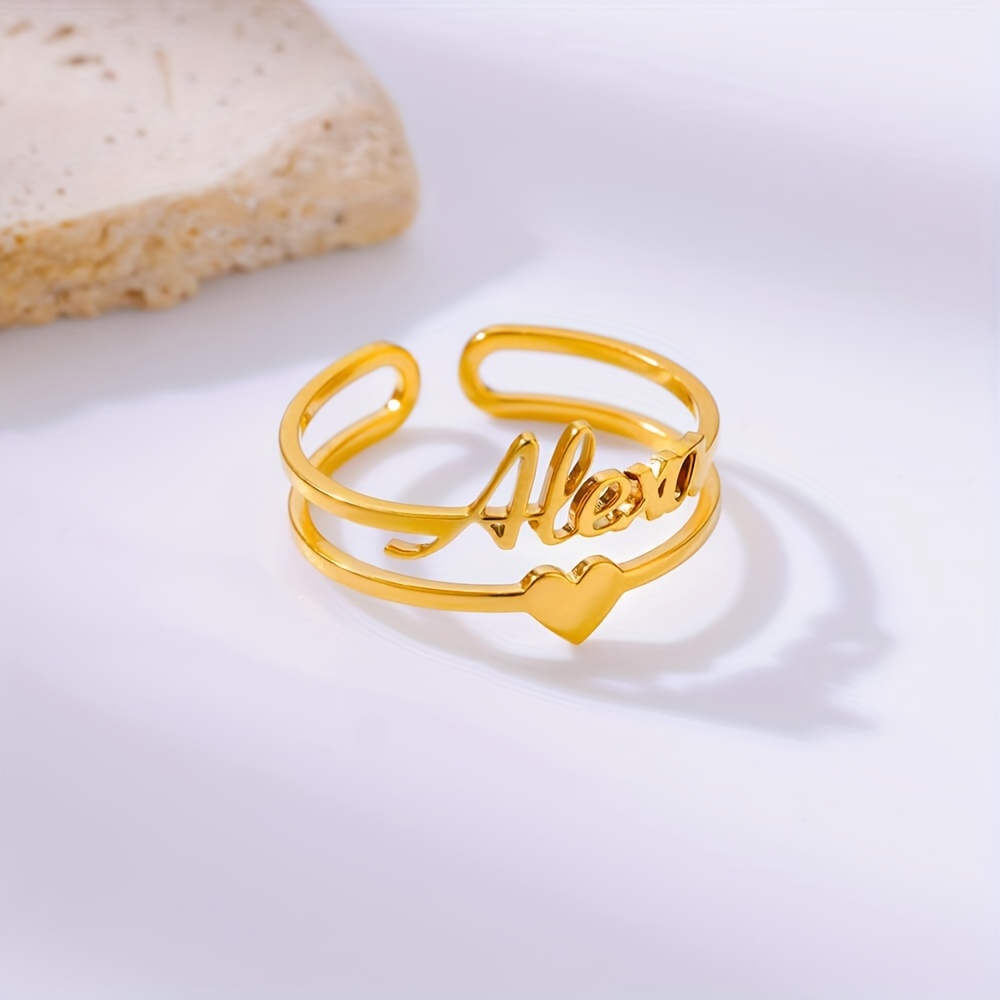 TEMU 18k Golden Plated Stainless Steel Custom Name Ring, Adjustable Vintage Boho Style, Hollow , Personalized -z Letter Fashion Gift For Daily And Party Occasions - 1pc