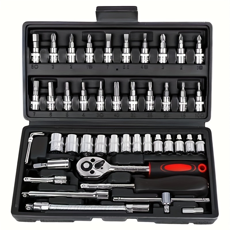 TEMU Sarephine 46pcs Auto Repair Tool Kit - Ratchet Wrench & Socket Set With Carrying Case For Home And Vehicle Maintenance